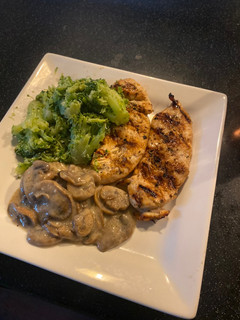 A picture of Grilled Marinated Chicken with Mushroom Wine sauce.