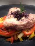 Ossobuco di tacchino con peperoni e terra di olive taggiasche