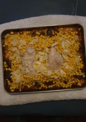 A picture of C.J.P. Chicken and Sweetcorn Tray Bake.