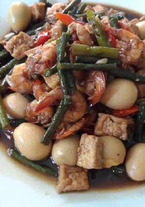 Foto resep Tumis kacang panjang udang tahu telur puyuh