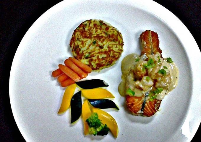 Salmon And Shrimp with Rostie Potato