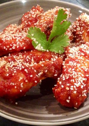 A picture of Spicy Korean fried chicken.