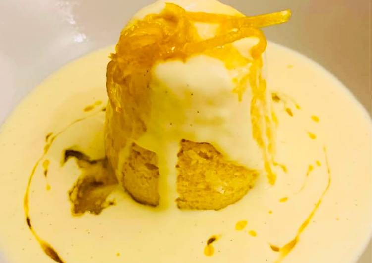 Sicilian Lemon Sponge Pudding with Creme Anglaise &amp; Lemon Honey Syrup