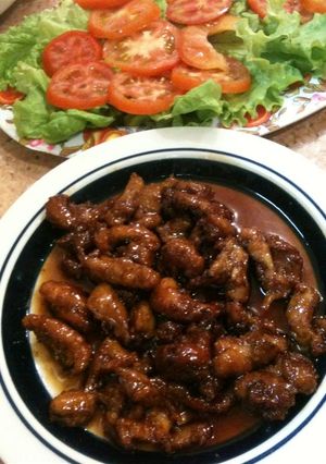 Una foto de Palotes de carne de pollo en salsa agridulce