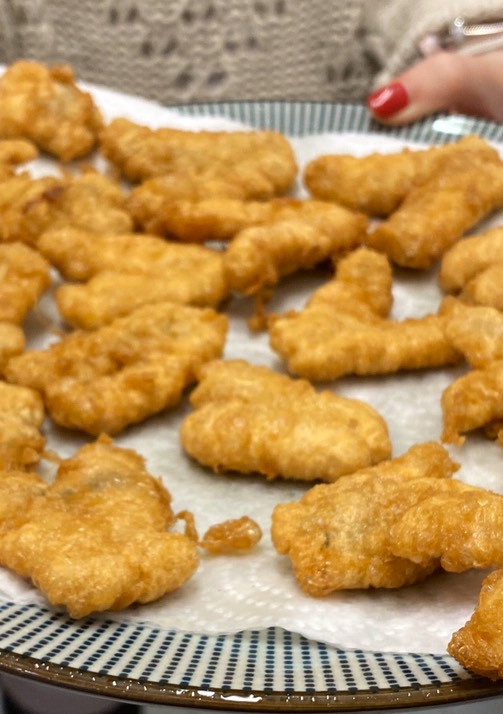 Una foto de Kokotxas de merluza a la romana