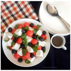 A picture of Refreshing Sweet Savoury Tangy Watermelon Feta Salad.