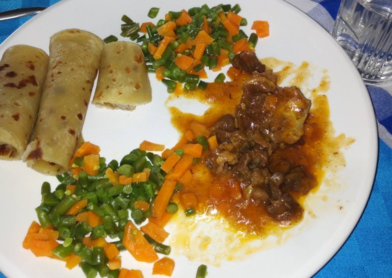 Chapati with mixed veggies and beef