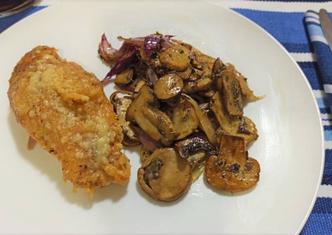 Parmesan-crusted Chicken Breast with Roasted Mushrooms