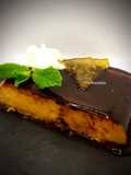 Flan de naranja con sirope de chocolate sin horno