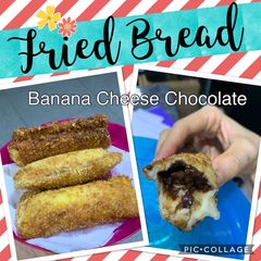 A picture of Fried Bread with banana, chocolate and cheese filling.