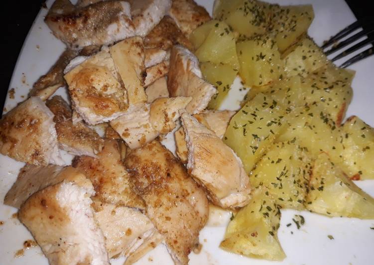 Patatas con pollo al microondas