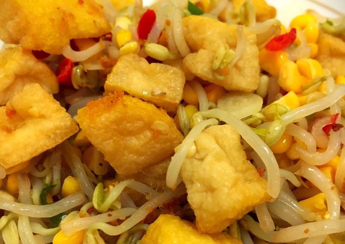 Bagaimana Menyiapkan Tumis taoge + tahu + jagung, Lezat Sekali