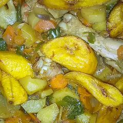 A picture of Potato soup with plantain.