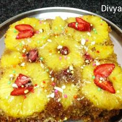 A picture of Egg less Upside to downside pineapple cake.