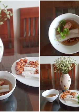 Hình của món Bánh cuốn chay xúc xích bằng chảo chống dính.