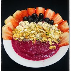 A picture of Beetroot, apple, banana smoothie bowl.