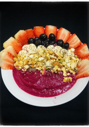 A picture of Beetroot, apple, banana smoothie bowl.