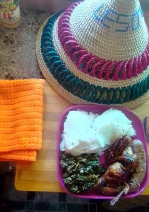 A picture of Heritage day pap, spinach and grilled chicken & wors.