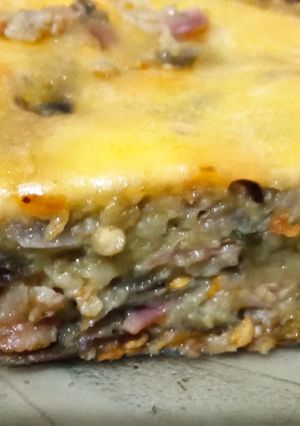 Una foto de Torta de berenjena con jamón muzarella