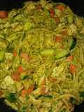 Chicken vegetables and pesto sauce pasta