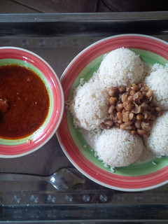 A picture of Rice,beans and stew.