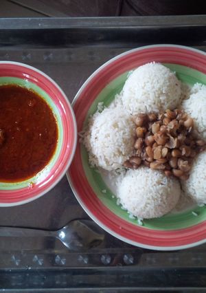 A picture of Rice,beans and stew.