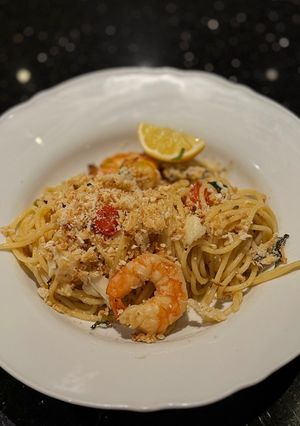 A picture of Carb and Prawn Chilli Linguine.