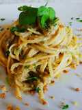 Linguine with Genovese Pesto and Aromatic Toasted Breadcrumbs