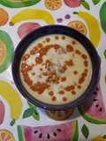 Ajoblanco con germinado de fenogreco y salsa diablo