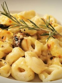 Una foto de Tortellini con Berenjena en Salsa Blanca al gratín