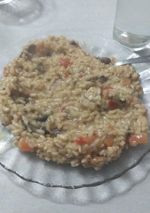 Una foto de Risotto con pollo y champignon