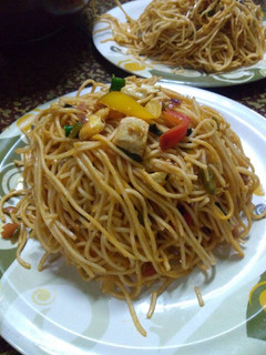 A picture of Egg paneer mix veg chow min.