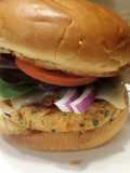 Brad's spinach and feta salmon burgers with peri-peri sauce