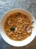 Fideo con elote, espinacas y pollo