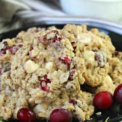 A picture of White Chocolate Oatmeal Cranberry Cookies.