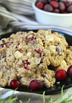 A picture of White Chocolate Oatmeal Cranberry Cookies.