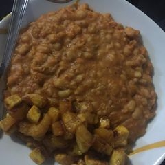 A picture of Porridge Beans and Fried Plantain.