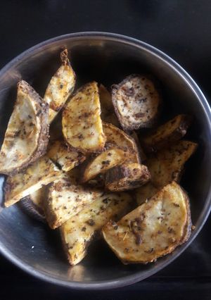 A picture of Jeera pepper raw banana roast.