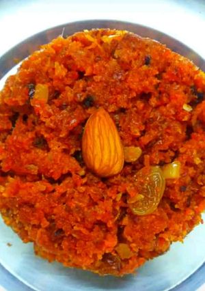 A picture of Carrot halwa with jaggery no milk no milk product.