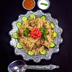 A picture of Jahangeeri Pulao With red hot Chutney.