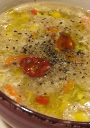 A picture of Herb Chicken Carrot Corn Soup.