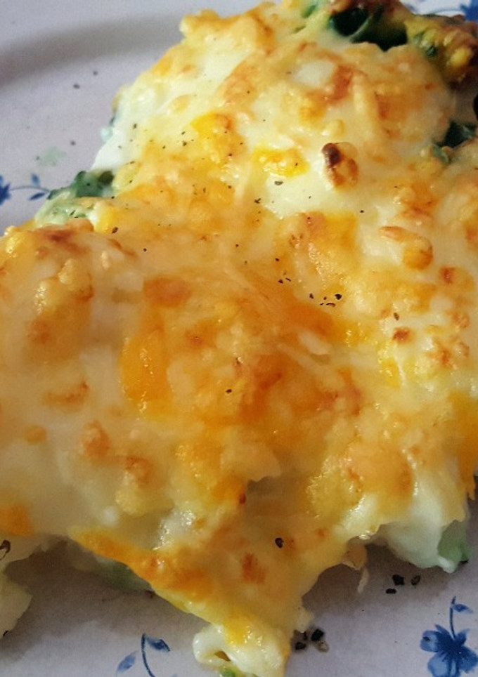 Una foto de Coliflor y pasta gratinadas con bechamel a la mostaza