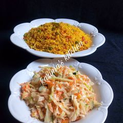 A picture of Fried rice with simple coleslaw.