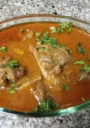 A picture of Mutton curry in pressure cooker.