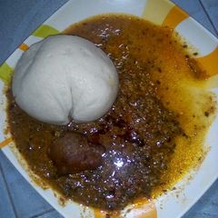 A picture of Tuwon masara and ogu soup.