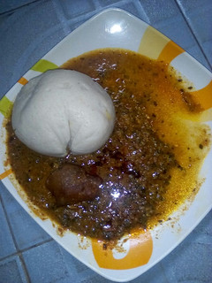 A picture of Tuwon masara and ogu soup.