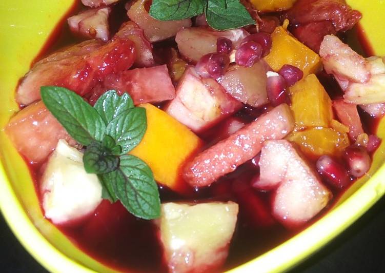 Fruit salad infused in sorrel (zobo) drink