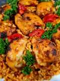 Pui la cuptor cu garnitură de bulgur cu legume