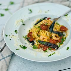 A picture of Prawns and Chorizo Pasta.
