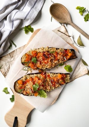 Une photo de Aubergines farcies à la veggie